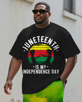 Men's Plus Size Juneteenth Letter Print Round Neck Short Sleeve T-Shirt Shorts Suit